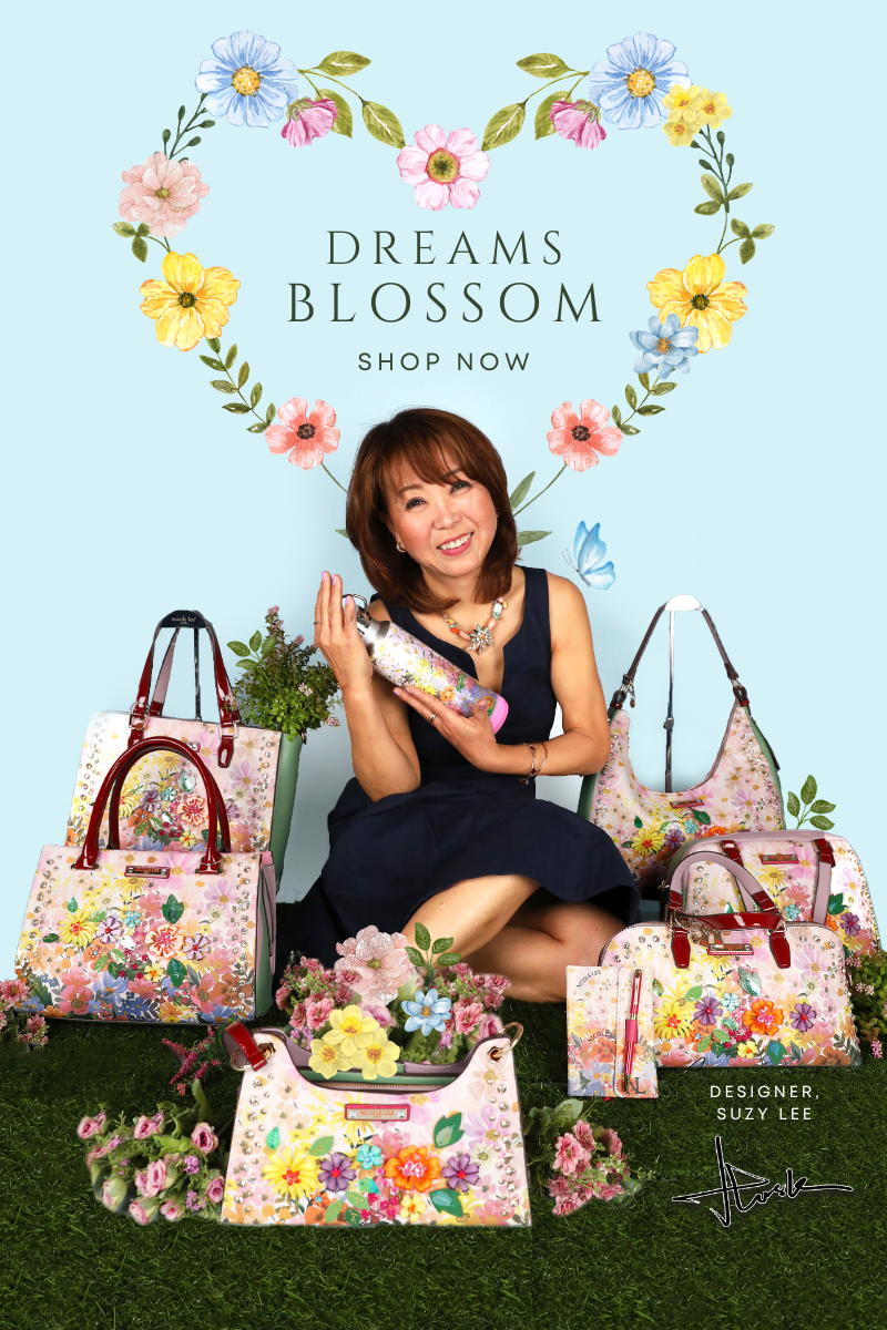 Dreams Blossom Collection Handbags and Accessories for Spring/Summer 2025 featuring pastel colored flowers in our exclusive beautifully embellished designs.