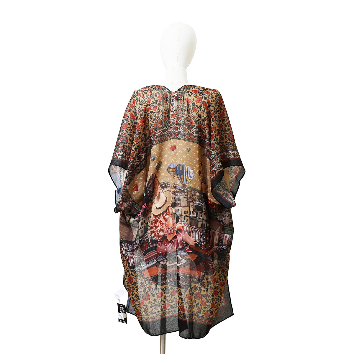 WHITE MANNEQUIN IN OUR NICOLE LEE KIMONO HEAVEN ON EARTH BACK DESIGN