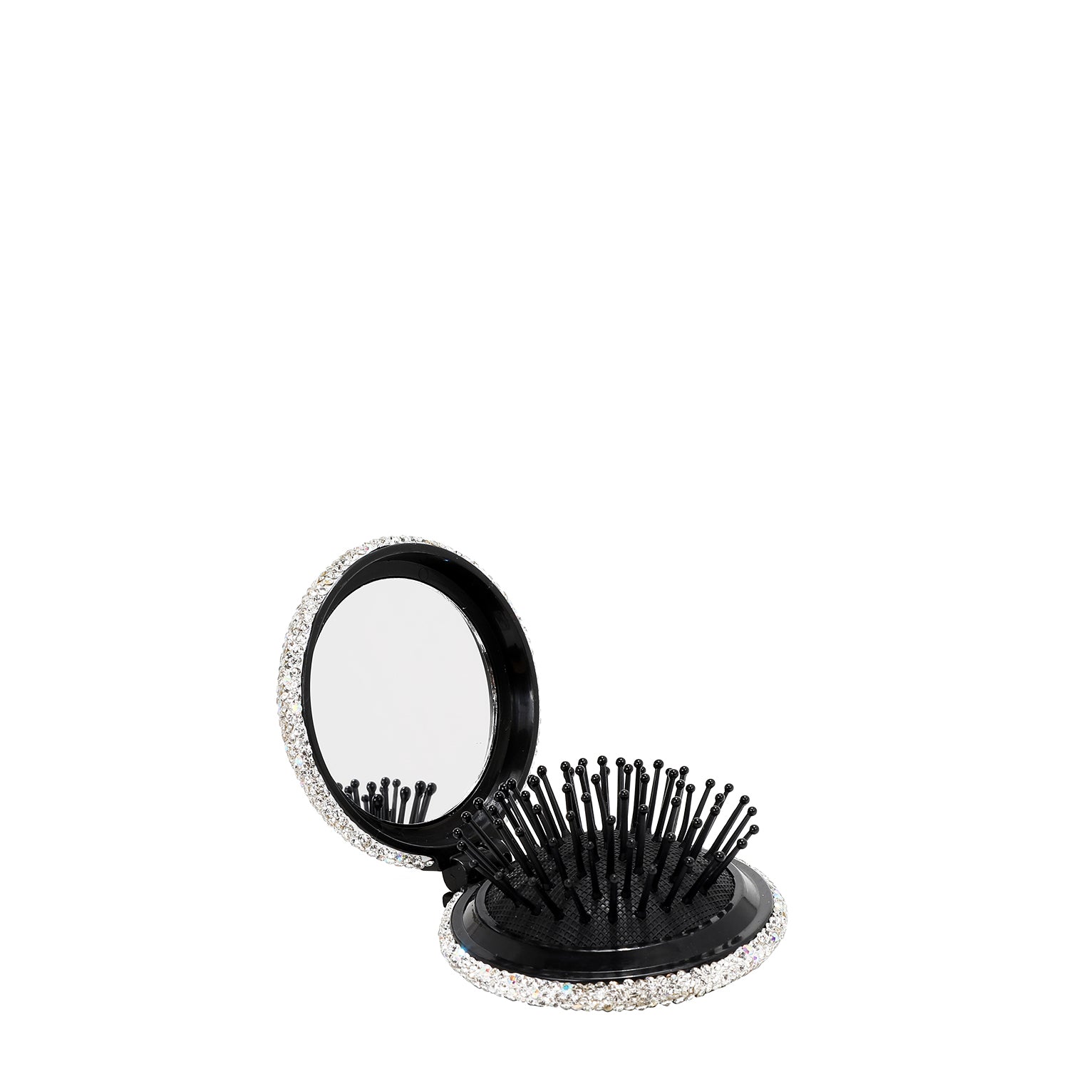 RHINESTONE COMPACT BRUSH MIRROR