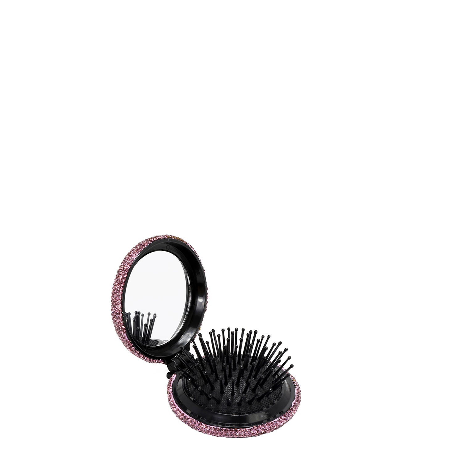 RHINESTONE COMPACT BRUSH MIRROR