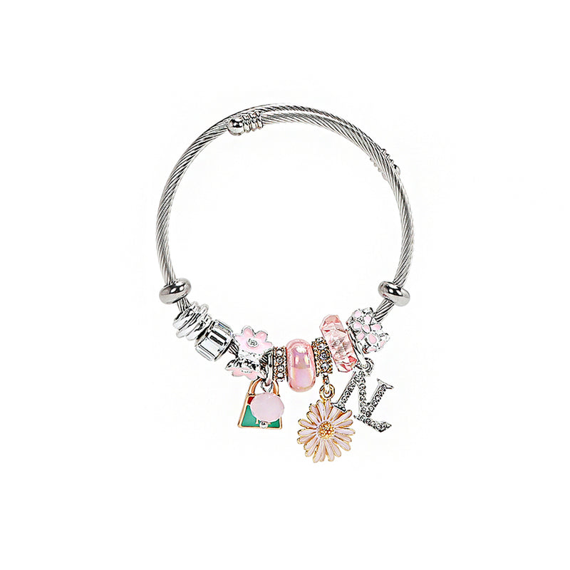 FLOWER SILVER CHARM BRACELET