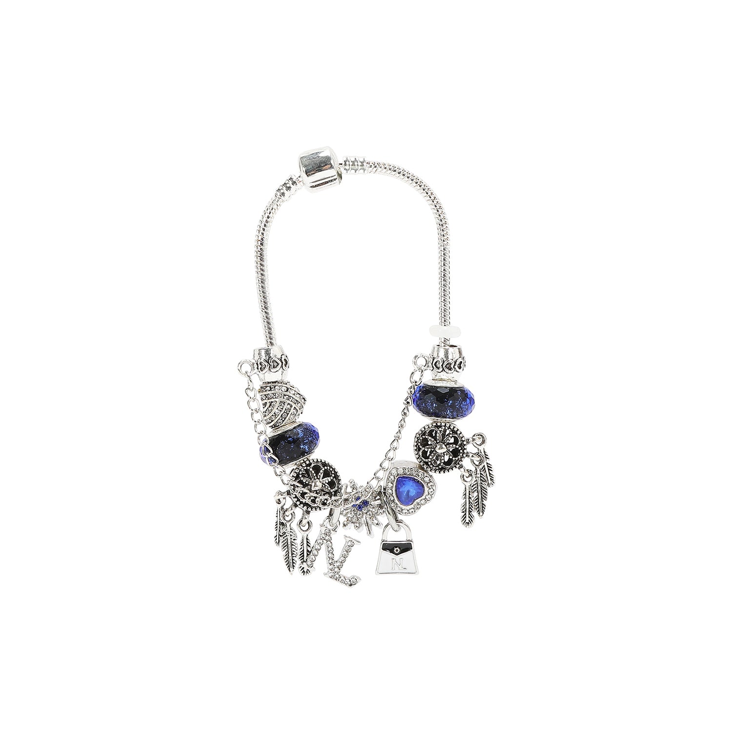 SILVER CHARM BRACELET BLUE