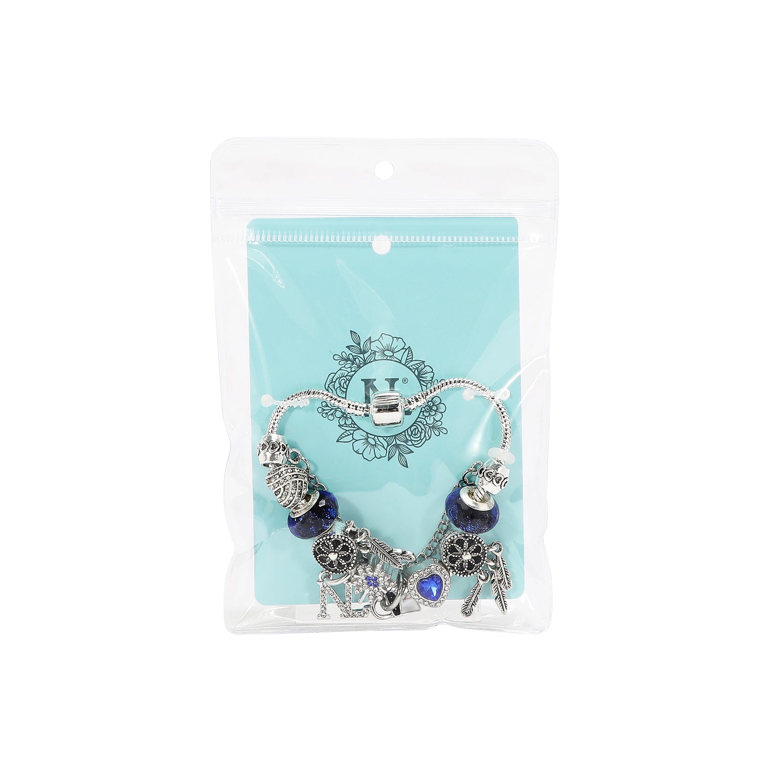 SILVER CHARM BRACELET BLUE