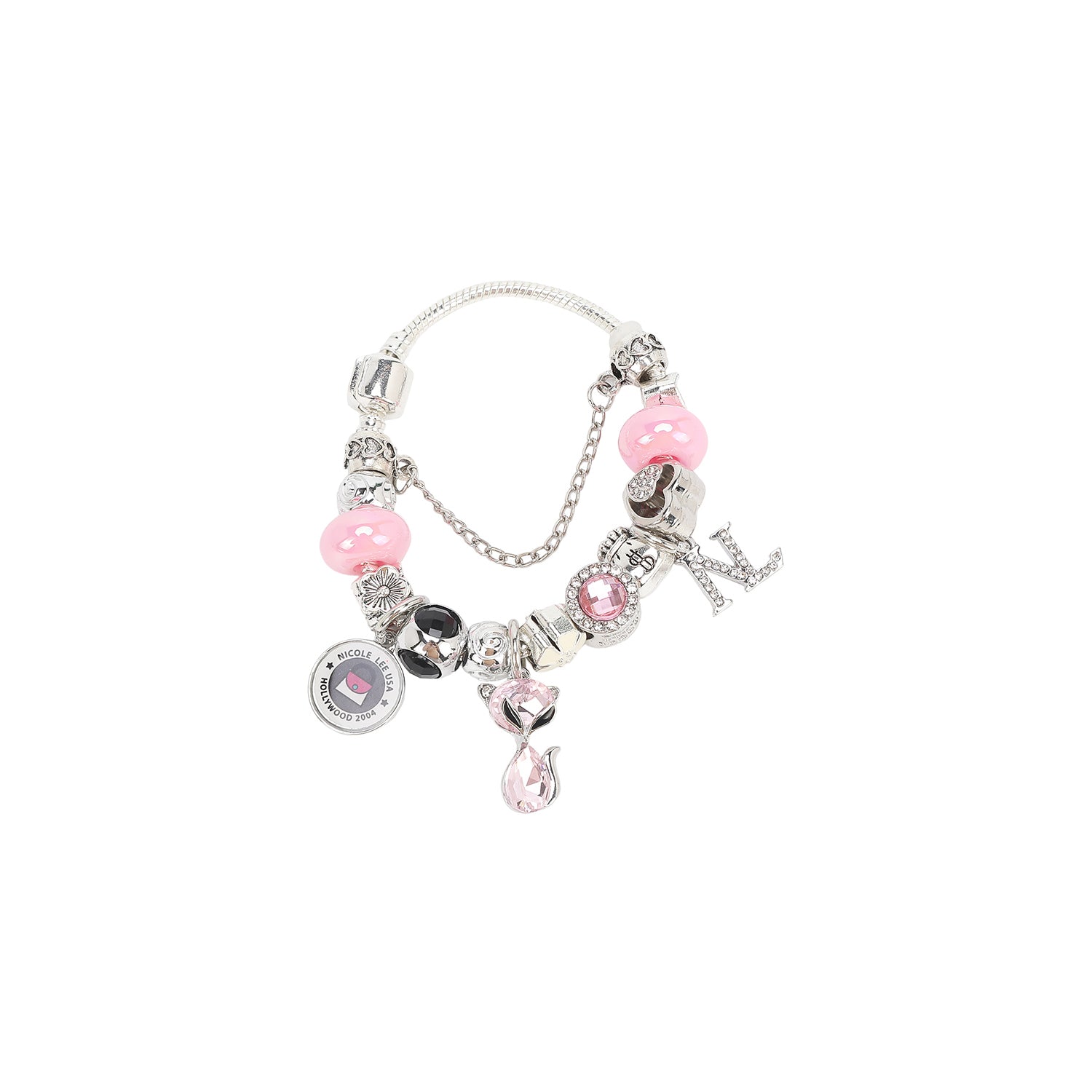 SILVER CHARM BRACELET PINK