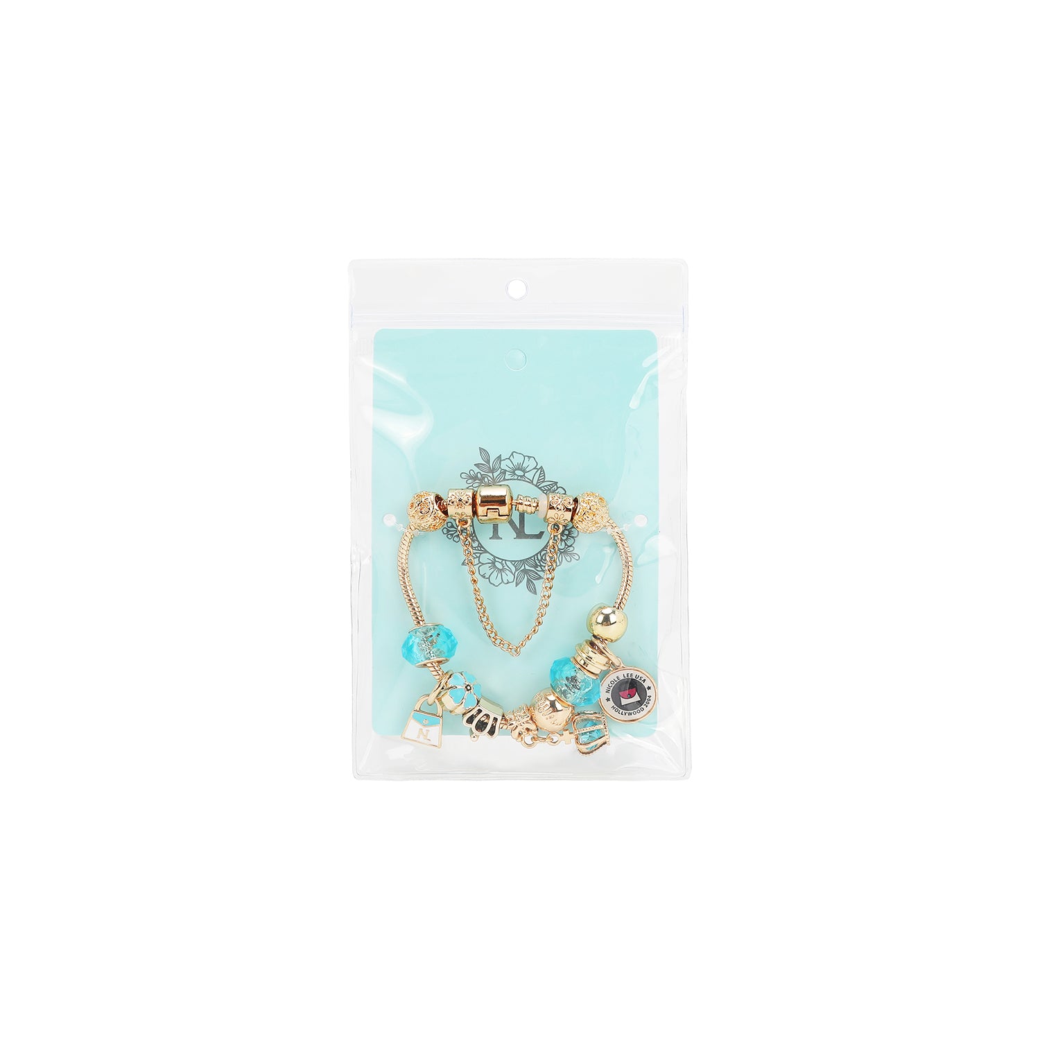 GOLD CHARM BRACELET BLUE