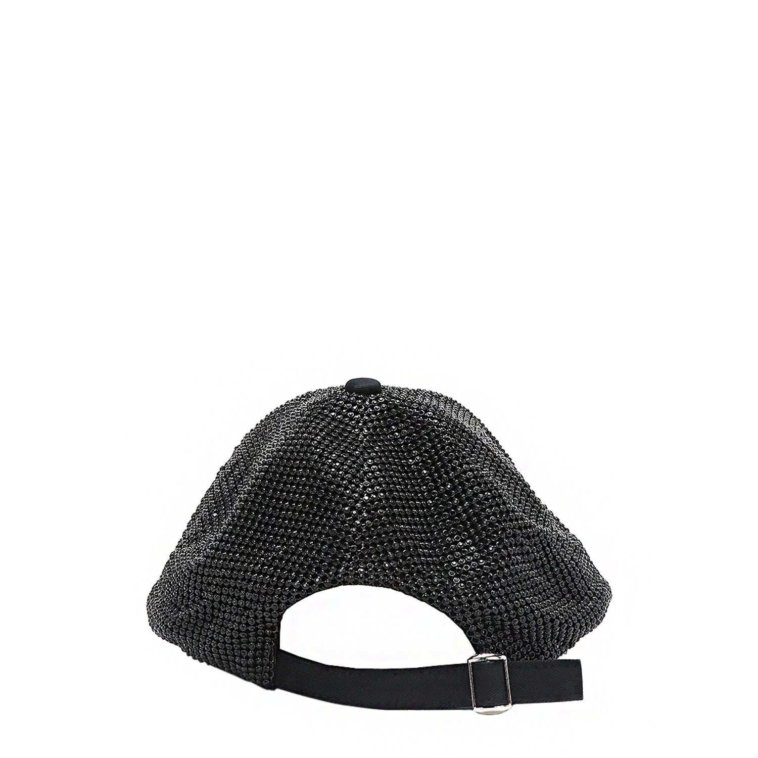 OUR MIDNIGHT FLOWER CAP IN BLACK WITH AN ADJUSTABLE METAL CLASP BACK CLOSURE.
