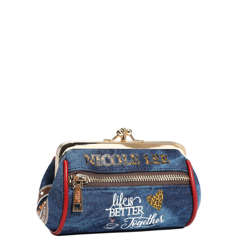 DENIM MINI KISS LOCK COIN PURSE WRISTLET