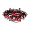 A VIEW FROM ABOVE, YOU CAN SEE THE COMPARMENTS AND THE POLKA DOT PRINTED POLYESTER INTERIOR LINING.