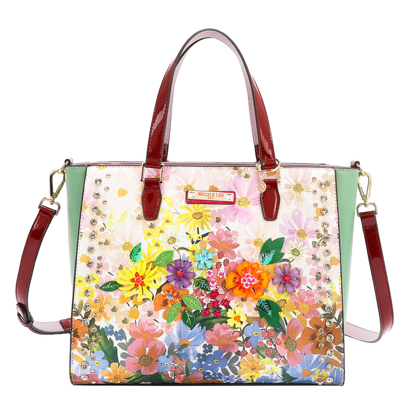 OUR NICOLE LEE TOTE  IN DREAMS BLOSSOM DESIGN AND ADJUSTABLE STRAP.