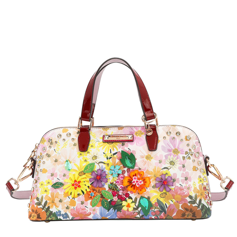 OUR NICOLE LEE HANDBAG  IN DREAMS BLOSSOM DESIGN AND ADJUSTABLE STRAP.