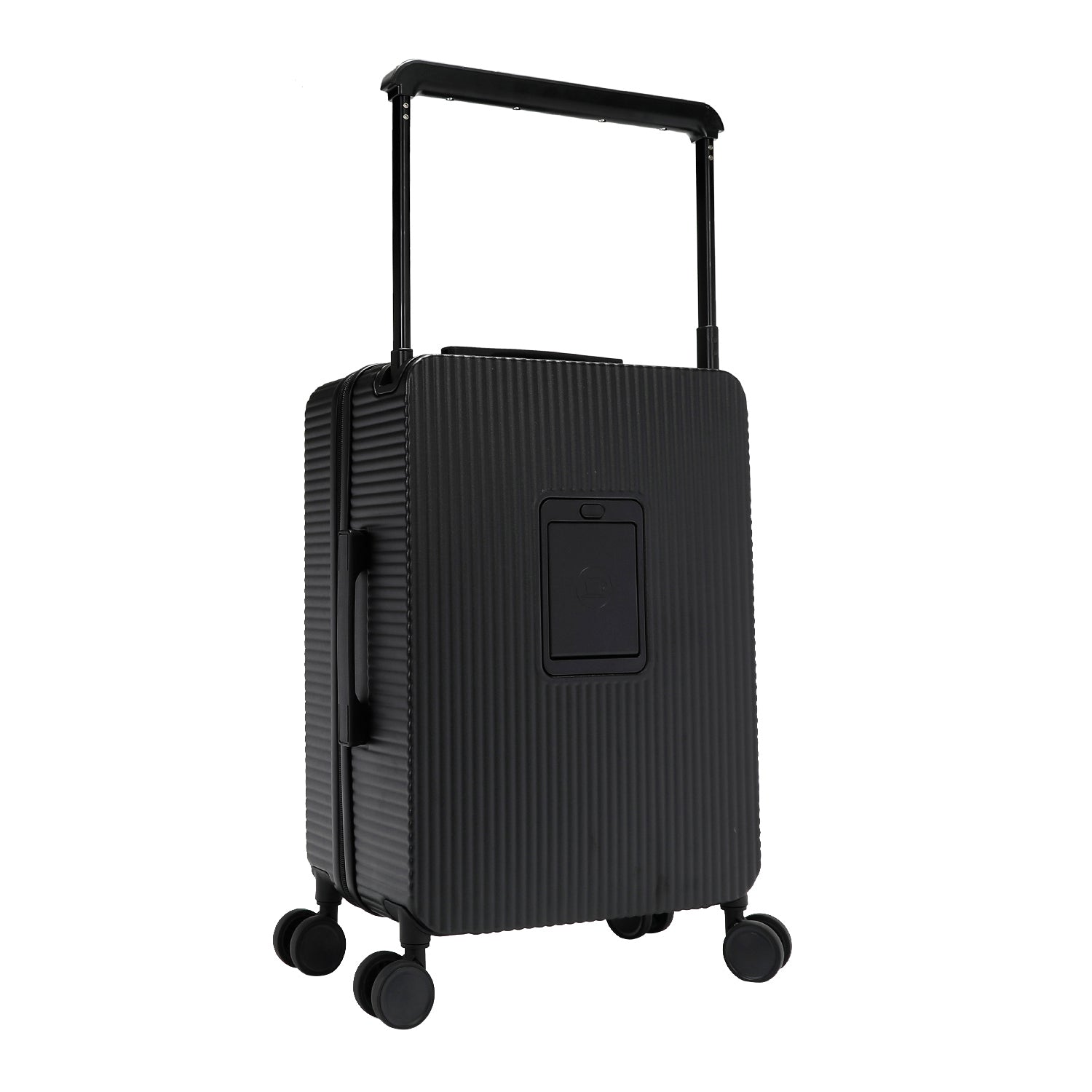 Back view of our Carry on Suitcase in color black.