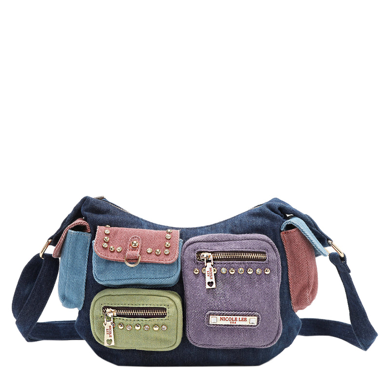 COLOR BLOCK DENIM CROSSBODY