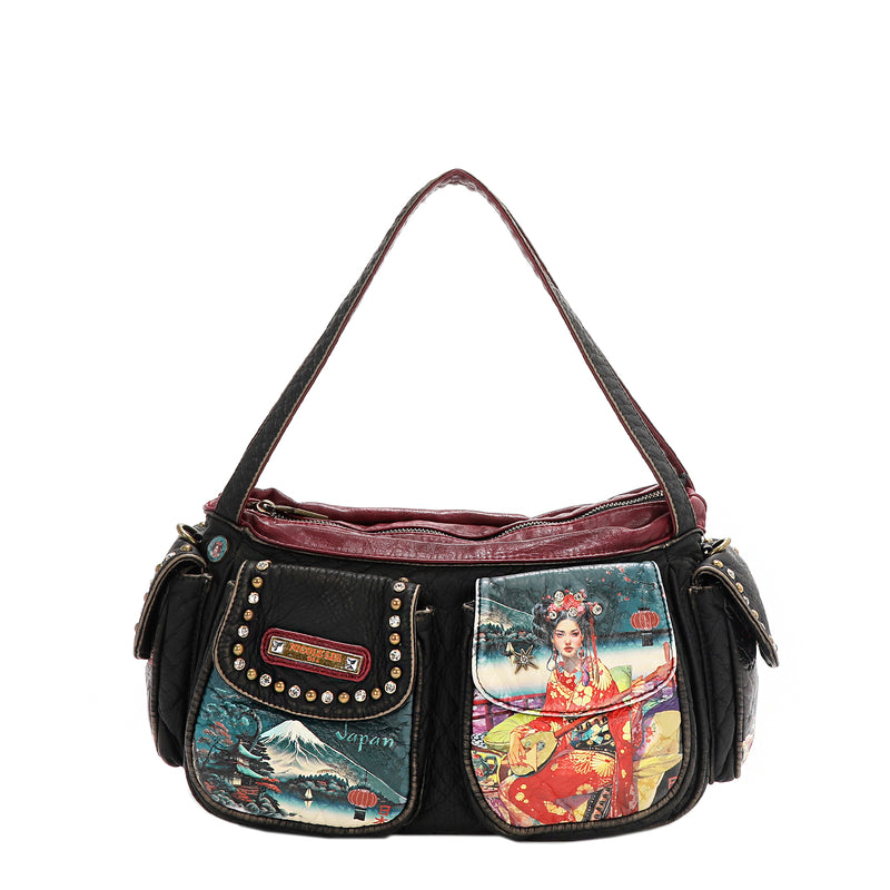 AKIKO LA BELLEZA DENIM SHOULDER BAG