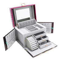 GRAY VELVET INTERIOR LINING WITH MIRROR WITH SEVERAL COMPARMENTS FOR RINGS, NECKLACE AND BRACELETS