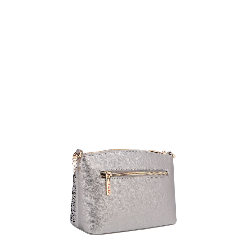 OUR GRACIE CROSSBODY BACK ZIP POCHET MADE WITH VEGAN LEATHER EXTERIOR.