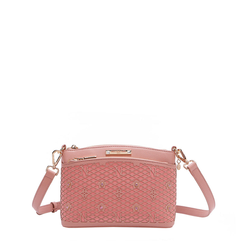 OUR GRACIE CROSSBODY WITH LACER-CUT AND RHINESTONES DETAILS IN COLOR PINK