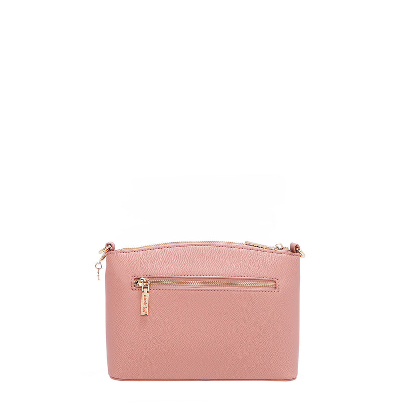 OUR GRACIE CROSSBODY BACK ZIP POCHET MADE WITH VEGAN LEATHER EXTERIOR.