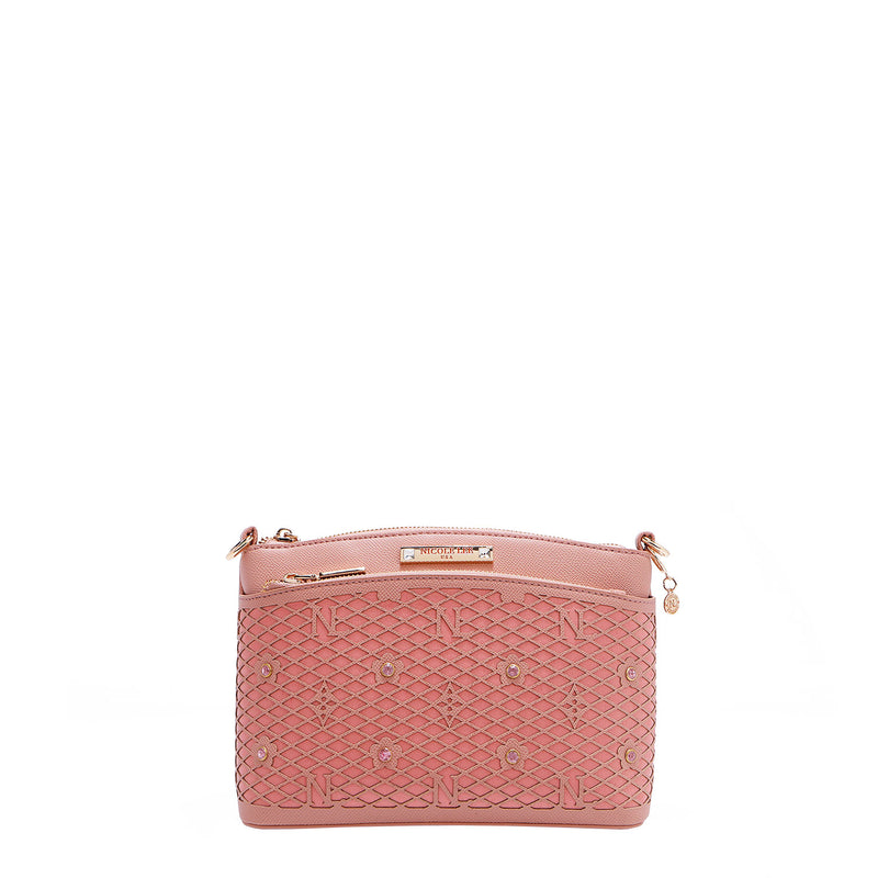 OUR GRACIE CROSSBODY WITH LACER-CUT AND RHINESTONES DETAILS IN COLOR PINK