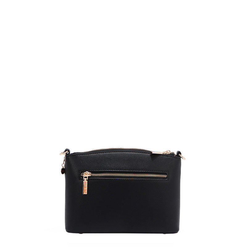 OUR GRACIE CROSSBODY BACK ZIP POCHET MADE WITH VEGAN LEATHER EXTERIOR.