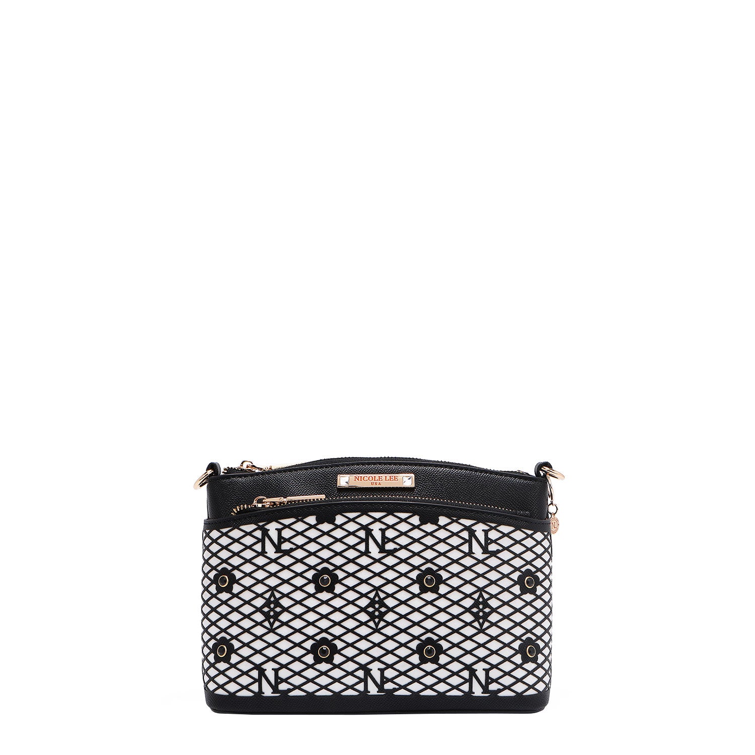 OUR GRACIE CROSSBODY WITH LACER-CUT AND RHINESTONES DETAILS IN COLOR BLACK