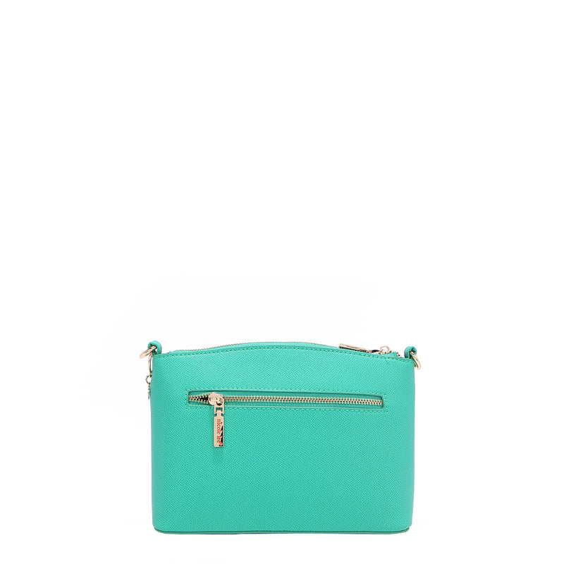 OUR GRACIE CROSSBODY BACK ZIP POCHET MADE WITH VEGAN LEATHER EXTERIOR.