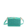 OUR GRACIE CROSSBODY WITH LACER-CUT AND RHINESTONES DETAILS IN COLOR EMERALD.