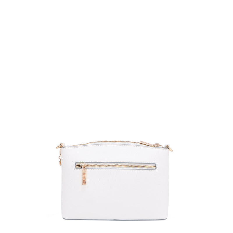 OUR GRACIE CROSSBODY BACK ZIP POCHET MADE WITH VEGAN LEATHER EXTERIOR.