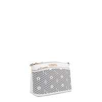 OUR GRACIE CROSSBODY WITH LACER-CUT AND RHINESTONES DETAILS IN COLOR WHITE.