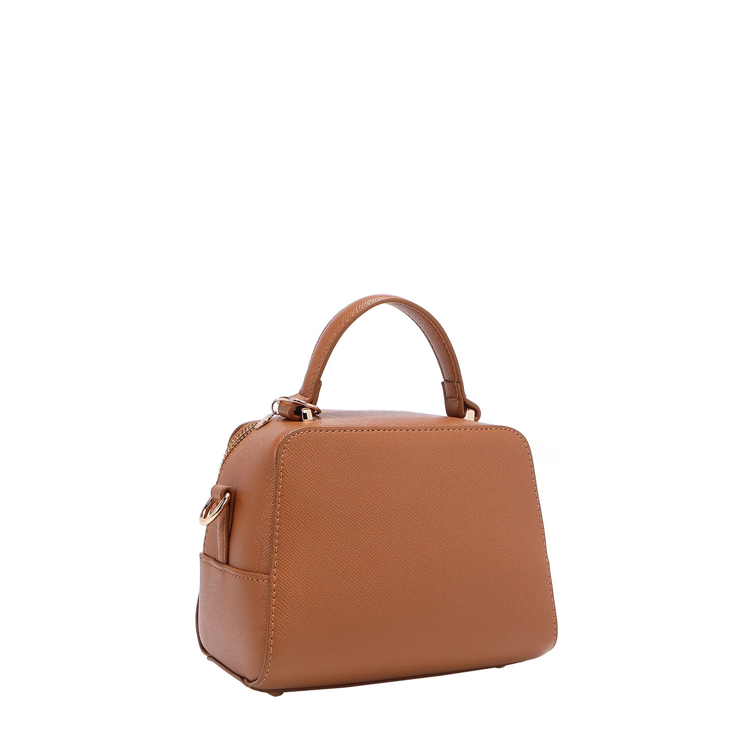 BACK OF OUR GRACIE MINI HANDBAG MADE WITH VEGAN LEATHER EXTERIOR.