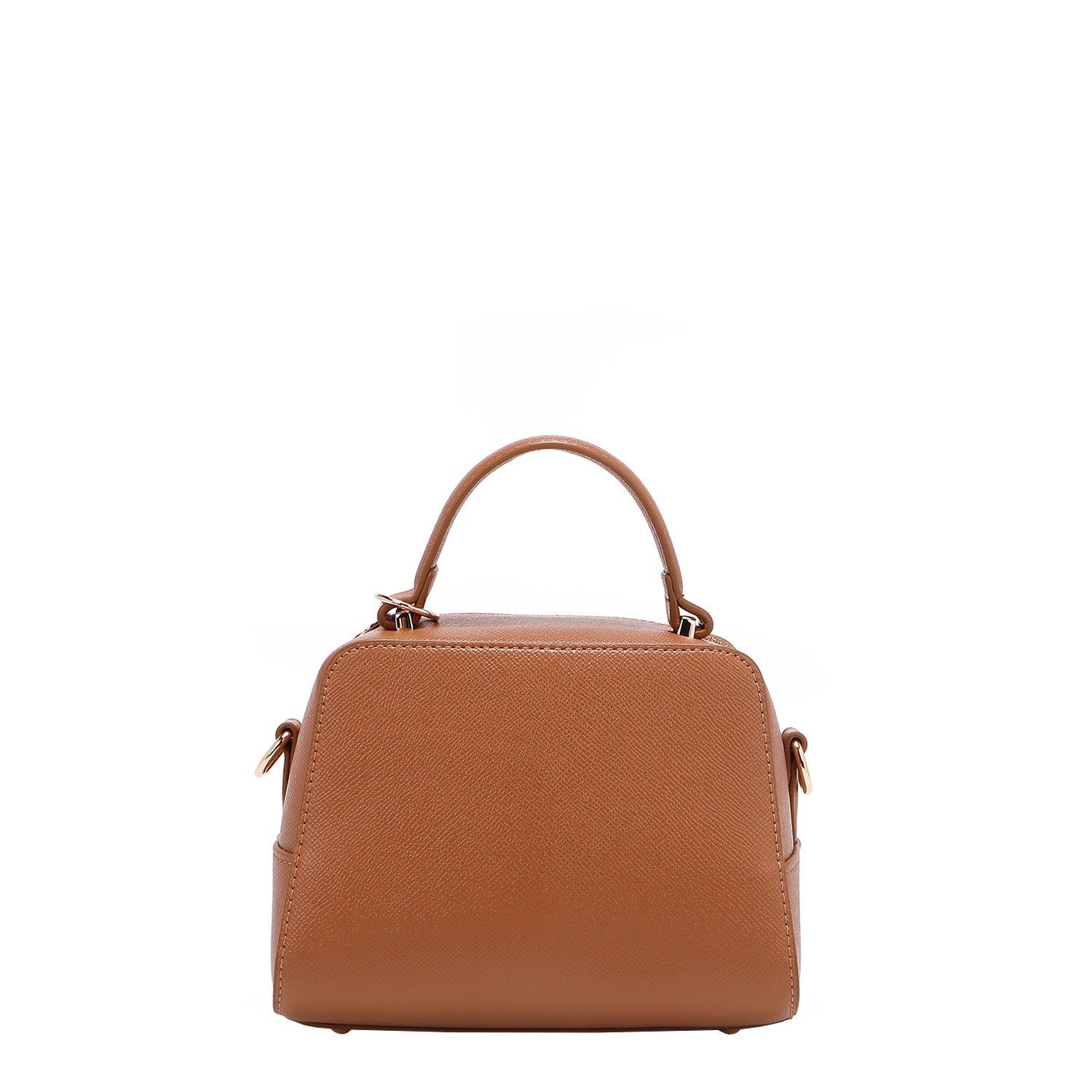 BACK OF OUR GRACIE MINI HANDBAG MADE WITH VEGAN LEATHER EXTERIOR.