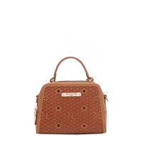 OUR MINI HANDBAG WITH LACER-CUT AND RHINESTONES DETAILS IN COLOR BROWN.