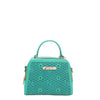OUR MINI HANDBAG WITH LACER-CUT AND RHINESTONES DETAILS IN COLOR EMERALD.