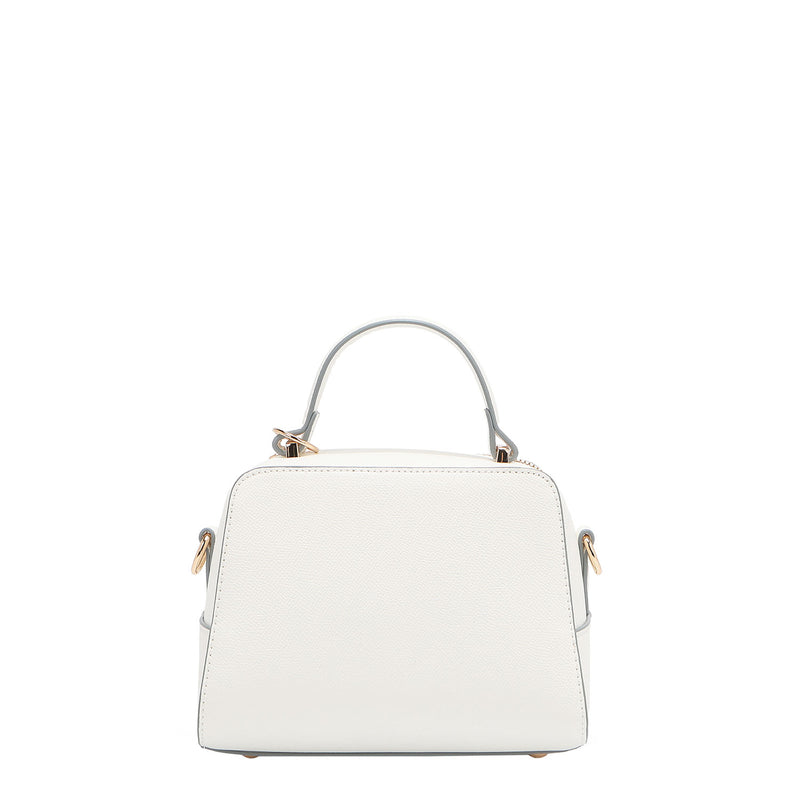 BACK OF OUR GRACIE MINI HANDBAG MADE WITH VEGAN LEATHER EXTERIOR.