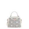 OUR MINI HANDBAG WITH LACER-CUT AND RHINESTONES DETAILS IN COLOR WHITE.