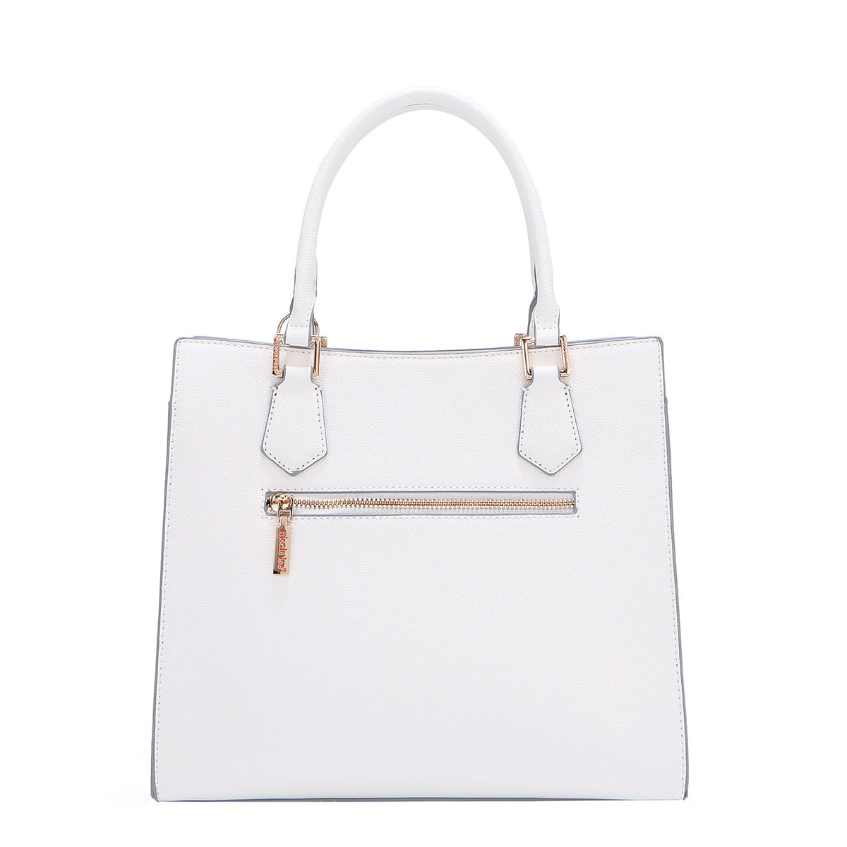 BACK OF OUR GRACIE STRUCTURED TOTE MADE WITH VEGAN LEATHER EXTERIOR.