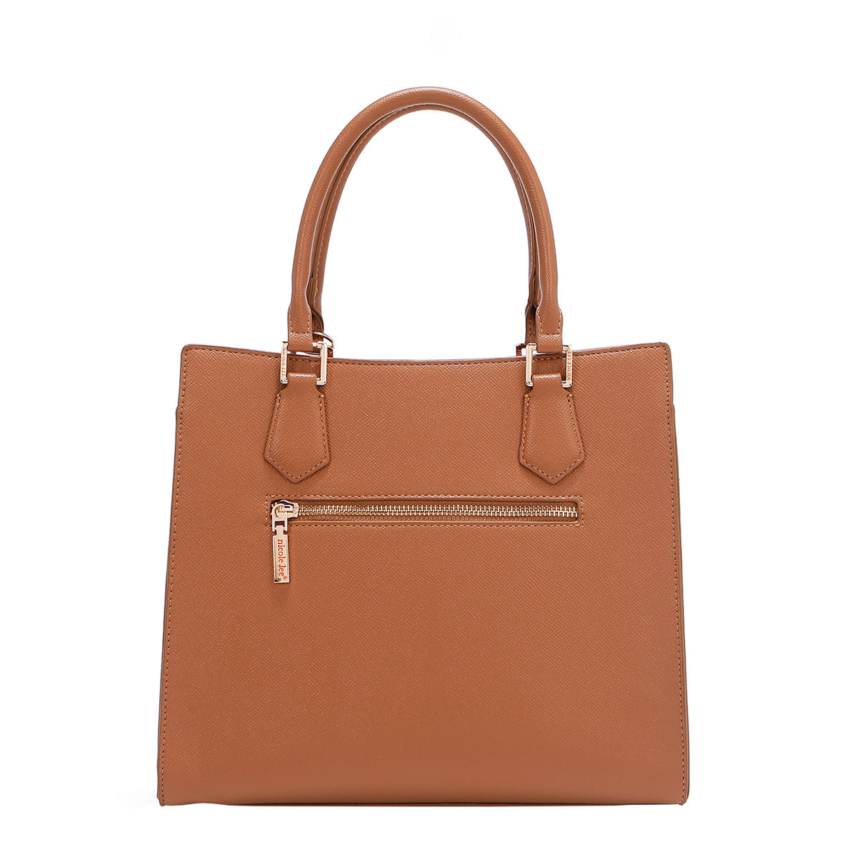 BACK OF OUR GRACIE STRUCTURED TOTE MADE WITH VEGAN LEATHER EXTERIOR.