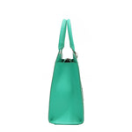 OUR GRACIE STRUCTURED TOTE WITH LACER-CUT AND RHINESTONES DETAILS IN COLOR EMERALD.