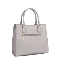 BACK OF OUR GRACIE STRUCTURED TOTE MADE WITH VEGAN LEATHER EXTERIOR.