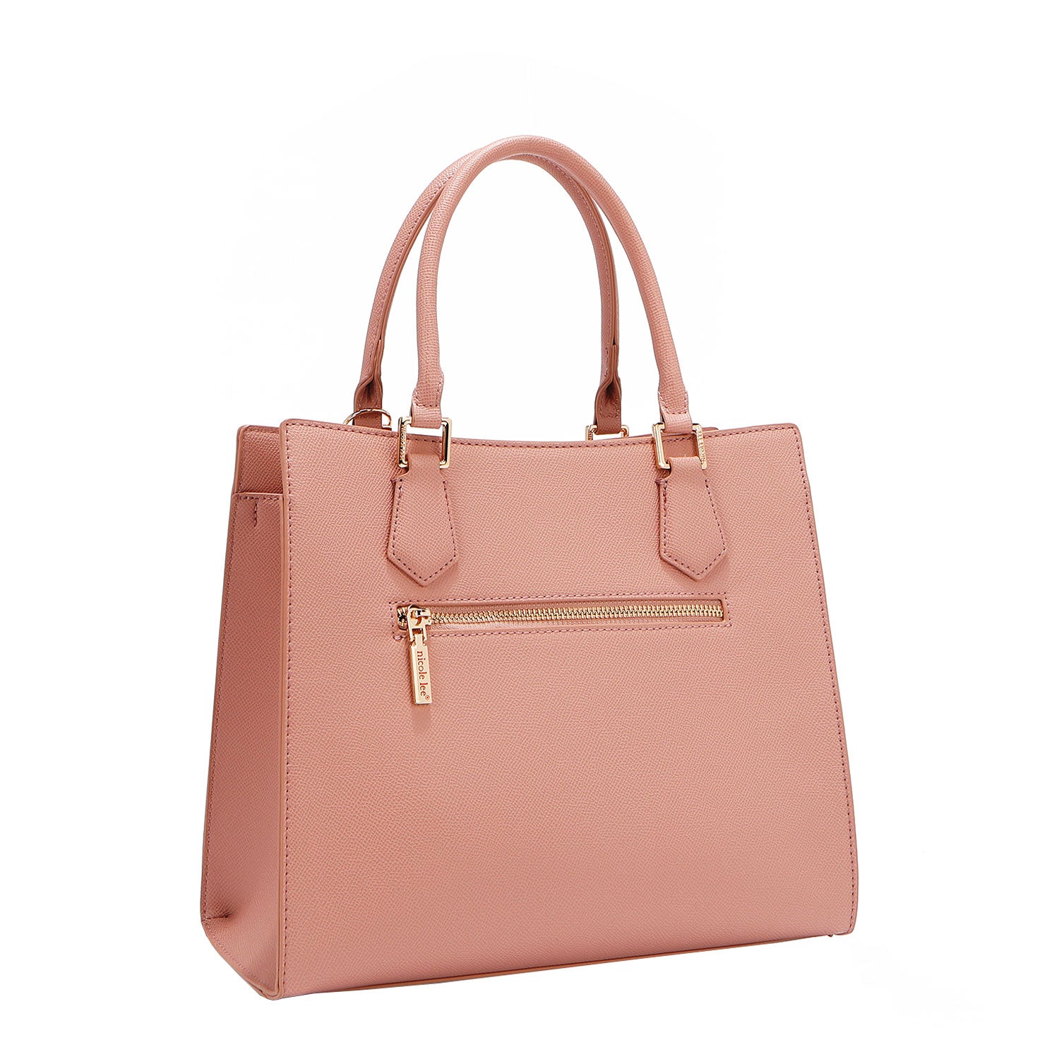 BACK OF OUR GRACIE STRUCTURED TOTE MADE WITH VEGAN LEATHER EXTERIOR.