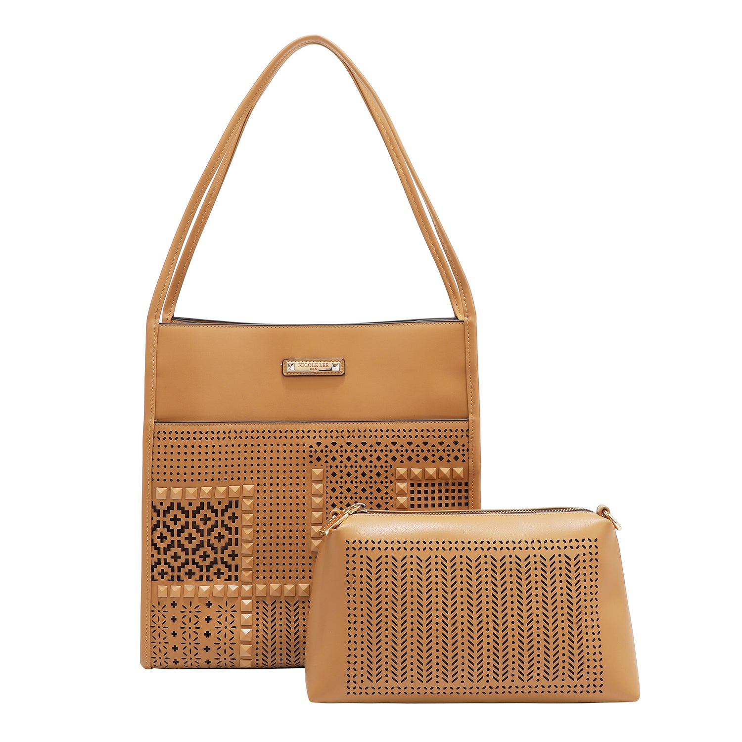 GEOMETRIC CUTOUT 2 PIECE TOTE BAG