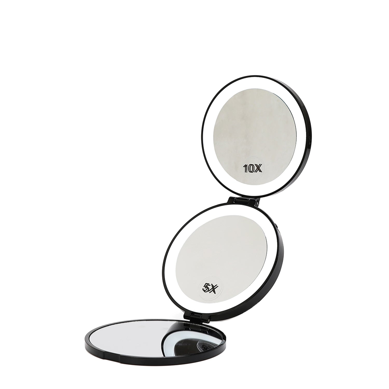 TRIFOLD INTERIOR MIRRORS RANGING FROM 1X, 5X, AND 10X MAGNIFICATION WITH LED LIGHTING. 