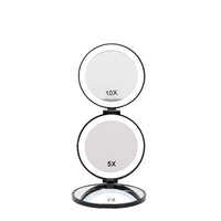 TRIFOLD INTERIOR MIRRORS RANGING FROM 1X, 5X, AND 10X MAGNIFICATION WITH LED LIGHTING. 