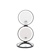 TRIFOLD INTERIOR MIRRORS RANGING FROM 1X, 5X, AND 10X MAGNIFICATION WITH LED LIGHTING. 