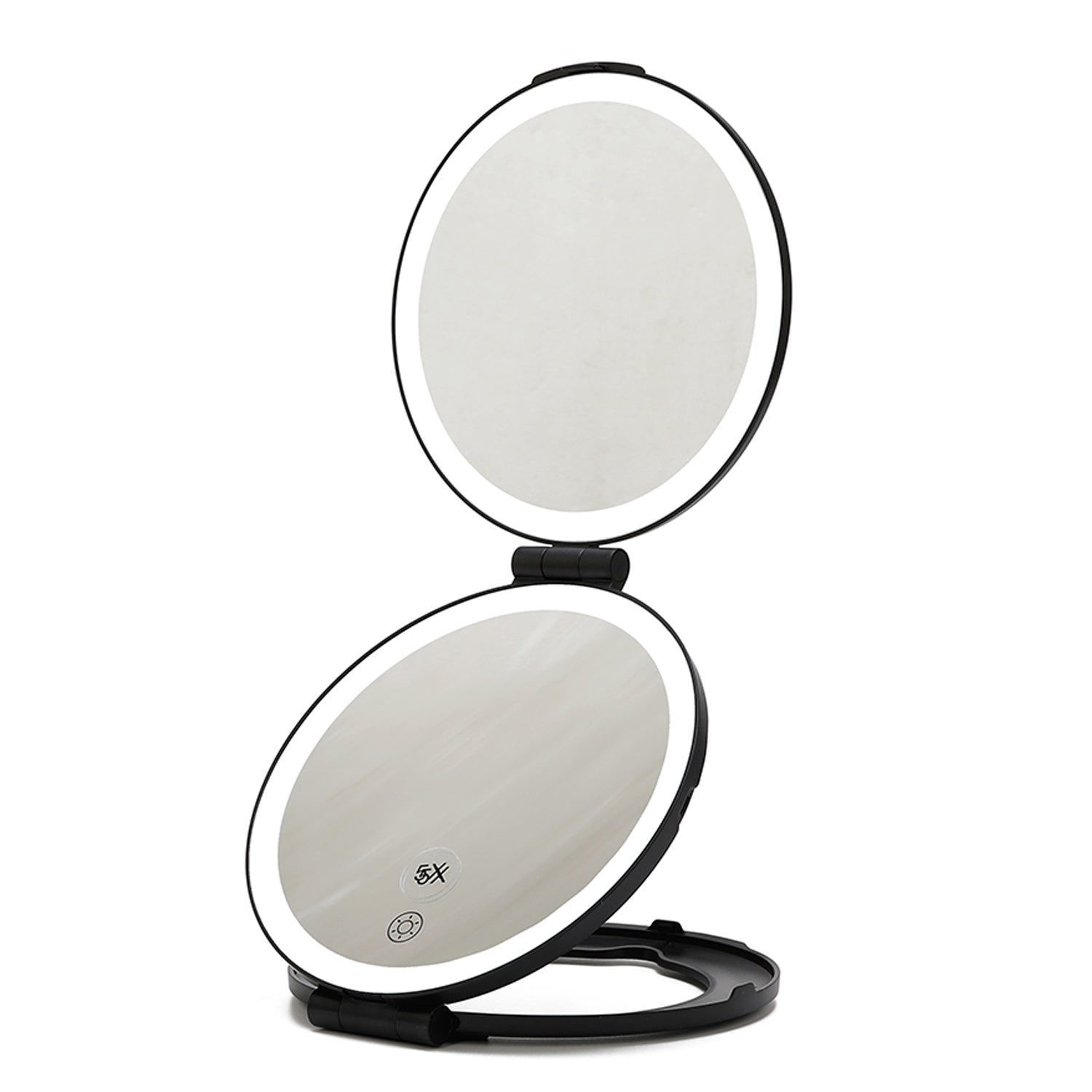 HAS DOUBLE  MIRROR ,IT HAS LED LIGHTING THAT SURROUNDS EACH MIRROR WITH A SENSOR.