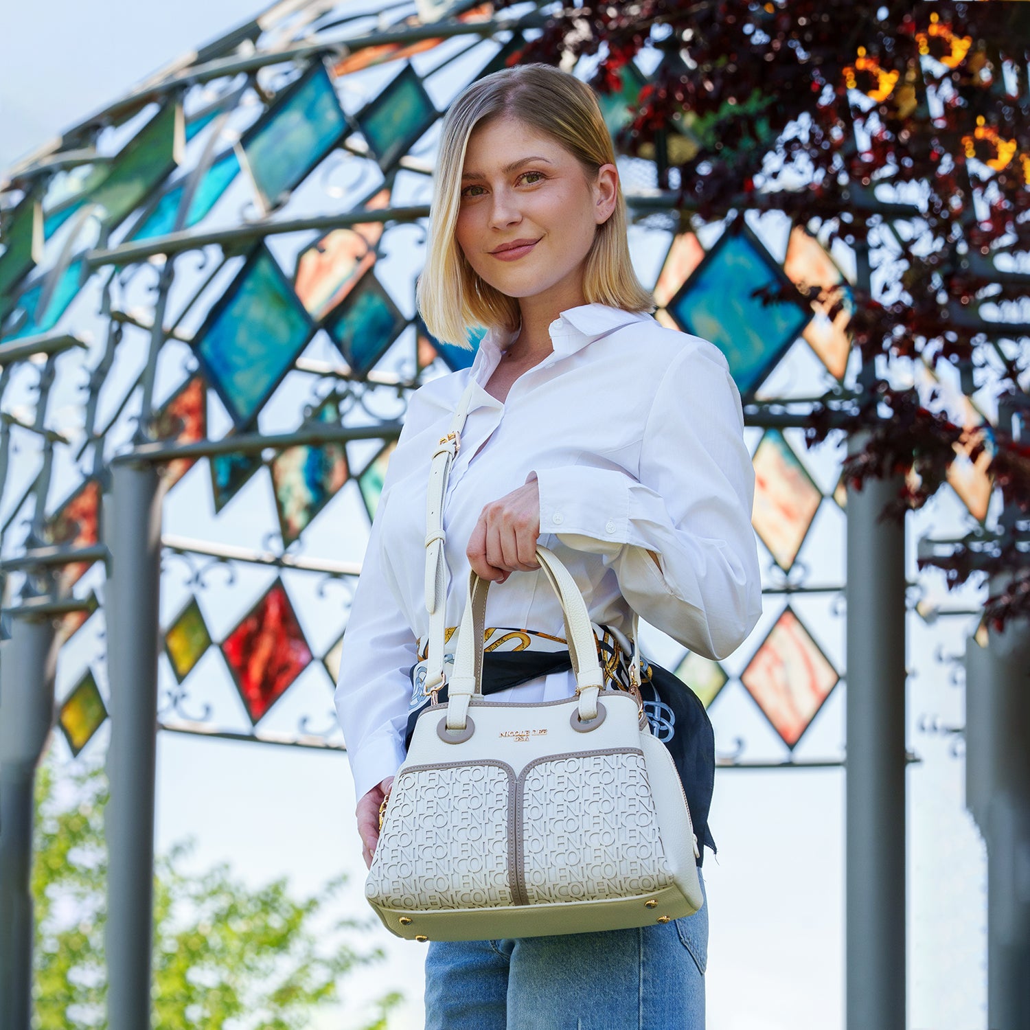 NICOLE MONOGRAM SATCHEL BAG