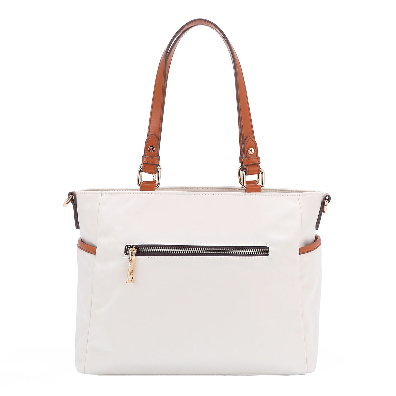 THE BACK OF OUR MARGOT TOTE BAG WITH BACK ZIP POCKET.