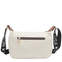 THE BACK OF OUR MARGOT SHOULDER BAG WITH BACK ZIP POCKET.
