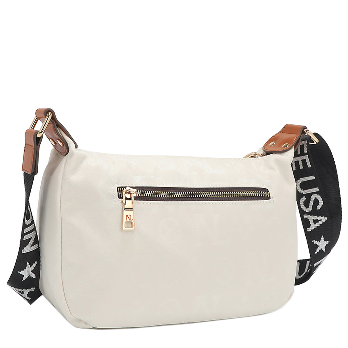 THE BACK OF OUR MARGOT SHOULDER BAG WITH BACK ZIP POCKET.