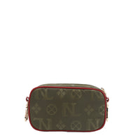 LARGE POUCH FROM THE BACK. POLYESTER EXTERIOR WITH VEGAN LEATHER ACCENTS.