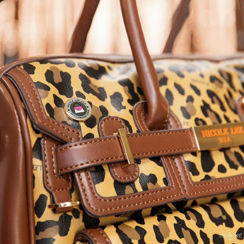 Lola Leopard Print Boston Bag Vegan Leather Medium Handbag Brown